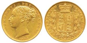 Great Britain, Victoria Queen, Gold Sovereign, 8g, shield on rev. 1884. Very Fine+, Scarce