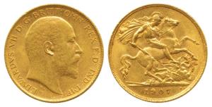 Great Britain, Edward VII, Gold ½ Sovereign, 4g, 1907 (KM 804). Very Fine+, Rare.