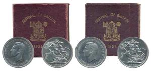 Great Britain, George VI, Cupro-Nickel Crown or 5 Shillings, 1951, St. George slaying a dr