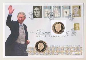 Great Britain, Prince Charles, Gold 5 Pounds, 2008, commemorating Prince Charles 60th Birt
