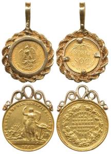 Mexico, Gold Dos Peso or 2 Pesos, 4.76g, 1945; Hearts of Oak Benefit Society, Bold Medal, 
