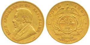 South Africa, Gold Kruger Pond, 7.9g, 1897, Single Shaft wagon on rev. (KM 10.2). Very Fin