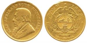 South Africa, Gold Kruger Pond, 7.9g, 1894, Single Shaft wagon on rev. (KM 10.2). Ex-mount