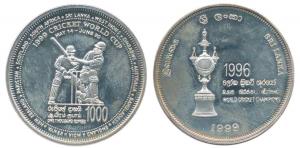 Sri Lanka, Silver Rupees 1000, 28.28g, 1999 Cricket World Cup Champions. Uncirculated.