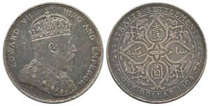 Straits Settlements, Edward VII, Silver Dollar, 1903, rev. artistic design within circle (