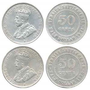 Strait Settlements, George V, Silver 50 Cents (2), 1920 and 1921. Very Fine and Very Fine+