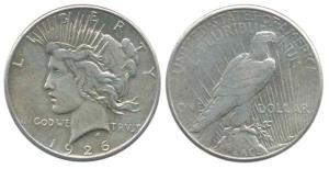 United States, Silver Peace Dollar 1926. Very Fine+.