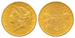 United States of America, Gold $20, 33.43g, Liberty on obv., motto above eagle, 1900, stru