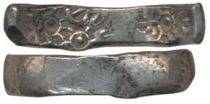 Punch-marked, Gandhara Janapada (c. 400 BC), Silver bent bar, Shatamana, six armed symbol 