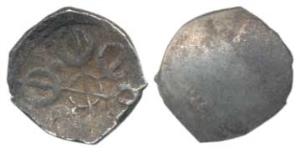 Punch Marked, Gandhara Janapada, Silver Shana, 11.3g, single six armed symbol on obv. unif