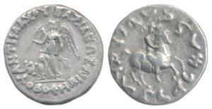 Indo-Greeks, Antimachos II Nikephoros (c. 174-165 BC), Silver Drachm, 2.36g, Bilingual ser