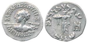 Indo-Greeks, Menander I (c. 160-145 BC), Silver Drachm, 2.42g, obv. diademed bust to left 