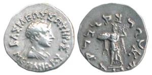 Indo-Greeks, Menander I, Silver Drachm, 2.42g, Bilingual series, obv. diademed and draped 