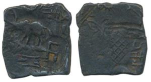 Satavahanas, Satakarni I (c. 100 BC), Copper Karshapana, 7.14g, obv. elephant to right wit
