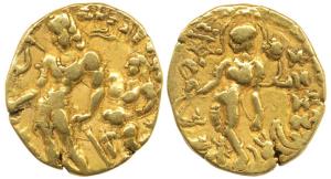 Guptas, Chandragupta II Vikramaditya (AD 380-413), Gold Dinar, 7.58g, Chhatra type, an att
