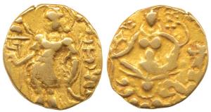 Guptas, Kumaragupta I (c. 414-455 AD), Gold Dinar, 7.65g, Archer type, king nimbate, stand