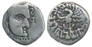 Skandagupta, Silver Drachma, bust to right on obv., Garuda with legend Vijitavaniravanipat