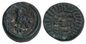 Vishnukundin Dynasty (c. 450-615 AD), Copper base alloy Unit, 9.07g, obv. lion to right wi