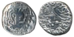 Kalachuris of Mahishmati, Krishnaraja (c. 550-575 AD), Silver Drachma, 2g, obv. bust of th