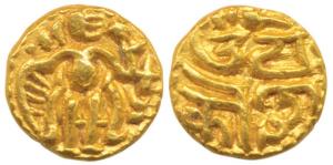 Imperial Cholas, Raja Raja I (985-1014 AD), Gold 2 Fanams, 0.74g, obv. king standing looki