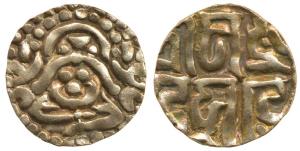 Kalachuris of Tripuri, Gangeyadeva (1015-1040 AD), Gold 41/2 Masha, 3.61g, obv. seated god