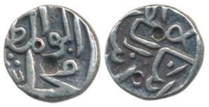 Muhammad Shah I (AH 760-777, 1359-1375 AD), Silver 1/6 Tanka, 1.65g, Binah din illah on ob