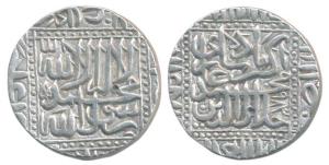 Akbar, Silver Rupee, 11.4g, Ahmedabad Mint, AH 983, Kalima type (KM 80.2). About Extremely