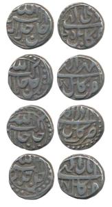 Akbar, Silver ½ Rupee (4), Kabul Mint, Ilahi type, Month Mihr, Year 47; Month Aban, Year 4
