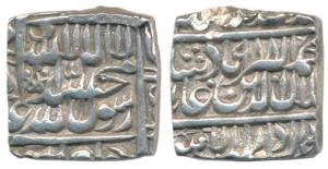 Akbar, Silver Square Rupee, 11.34g, Dar us-Sultanate Lahore Mint, AH 988, Kalima type (KM 