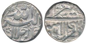 Akbar, Silver Rupee, 11.18g, Lahore Mint, Month Tir, Year 42 (KM 93.11). Broad flan, About