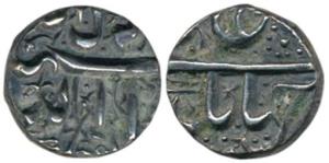 Jahangir, Silver ¼ Rupee, 2.82g, Ahmednagar Mint, Kalima on rev. (KM 132.3). Extremely Fin