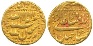 Shah Jahan, Gold Mohur, 10.89g, Burhanpur Mint, AH 1064/28, legend within square area made