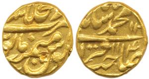 Muhammad Shah, Gold ½ Mohur, 5.44g, Dar-ul Khilafat Shahjahanabad Mint, AH 114X/12, mint n