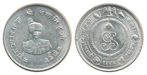 Ganga Singh (VS 1944-1999, 1887-1942 AD), Silver Rupee, 12.98g, portrait of the ruler on o