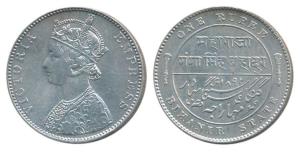 Ganga Singh, Silver Rupee, 11.56g, with the name and portrait of Victoria on obv. 1892 AD.