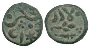 Annonymous issue, Copper Paisa, 8.28g, Jawad Mint, lotus bud and scimitar on obv., star an