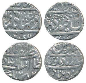 Nasir ud daula (AH 1244-1273, 1829-1857 AD), Silver Rupee (2), AH 1261/ 8 and 9 (KM 66). V