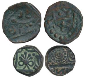 Copper Paisa, 11.88g, beautiful peacock like design on obv., Raij in circle on rev.; Gopal