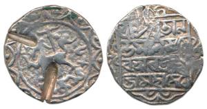 Ananta Manikya (SEc 1486-1489; 1564-1567), Silver Tanka, 10.41g, Lion to left left, date b