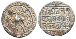 Amara Manikya (SEc 1499-1508/c1577-1586 AD), Silver Tanka, 10.65g, with the name of Queen 