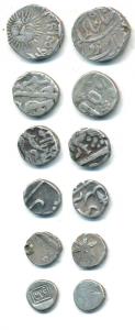 Indore, Gwalior, Mewar, Silver Fractional 1/2, ¼ (2) and 1/8 (2) Rupee, together with a un