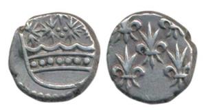 Pondicherry Mint, Silver 4 Royalins (2 Fanon), 2.9g, flowered crown type, fleur de lis on 