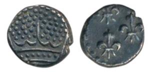 Pondicherry, Silver 2 Royalins (Fanon), 1.46 g, pearled crown on obv., fleur de lis on rev