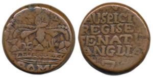 Copper 2 Pice or Double Pice, 18.14g, 17XX, a large crown with GR above and BOMB written b