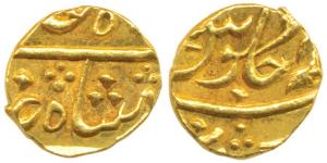 Gold Rupee or 1/15 Mohur, 0.78g, in the name of Shah Alam II, Surat Mint, RY 46, privy mar