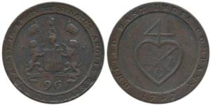 Copper ½ Dub or 1/96 Rupee, 6.93g, 1797, coat of arms of the EIC on obv. bale mark on rev.