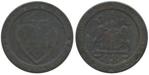Copper Dub or 1/48 Rupee, 13.30g, 1794, coat of arms of the EIC on obv., bale mark on rev.