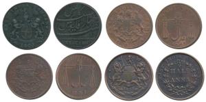 Copper, 20 Cash, coat of arms of the EIC and date 1803 on obv. value in English on rev. ½ 
