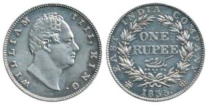 William IV, Silver Rupee, 1835, RS incuse, B / II / 2 leaves, 19 Berries. Extremely Fine, 