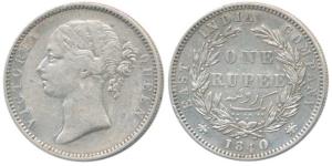 Victoria Queen, Silver Rupee, 1840, divided legend, WWB raised, 28 Berries. Very Fine.